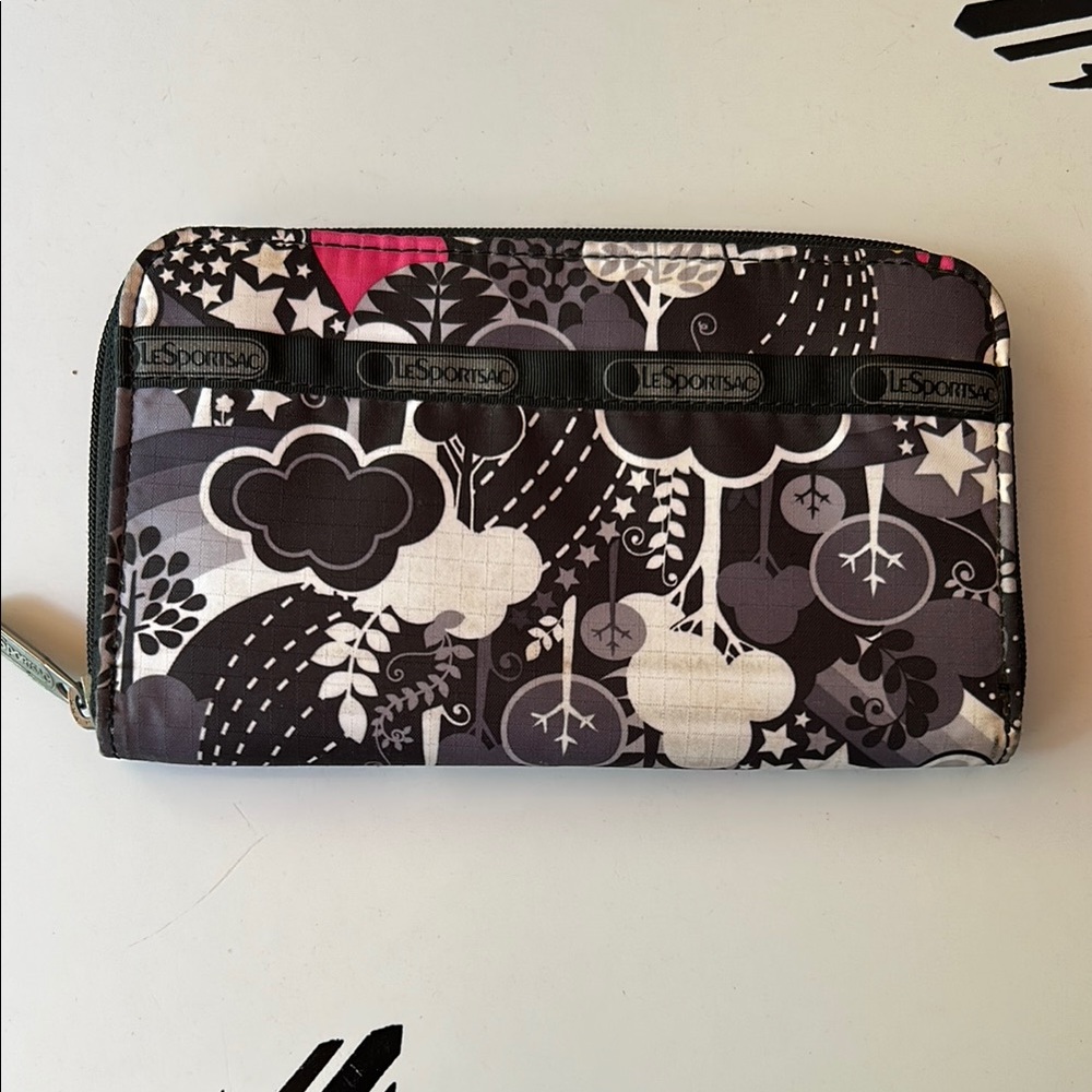 LeSportsac Black and Pink Environmental Zip Around Wallet